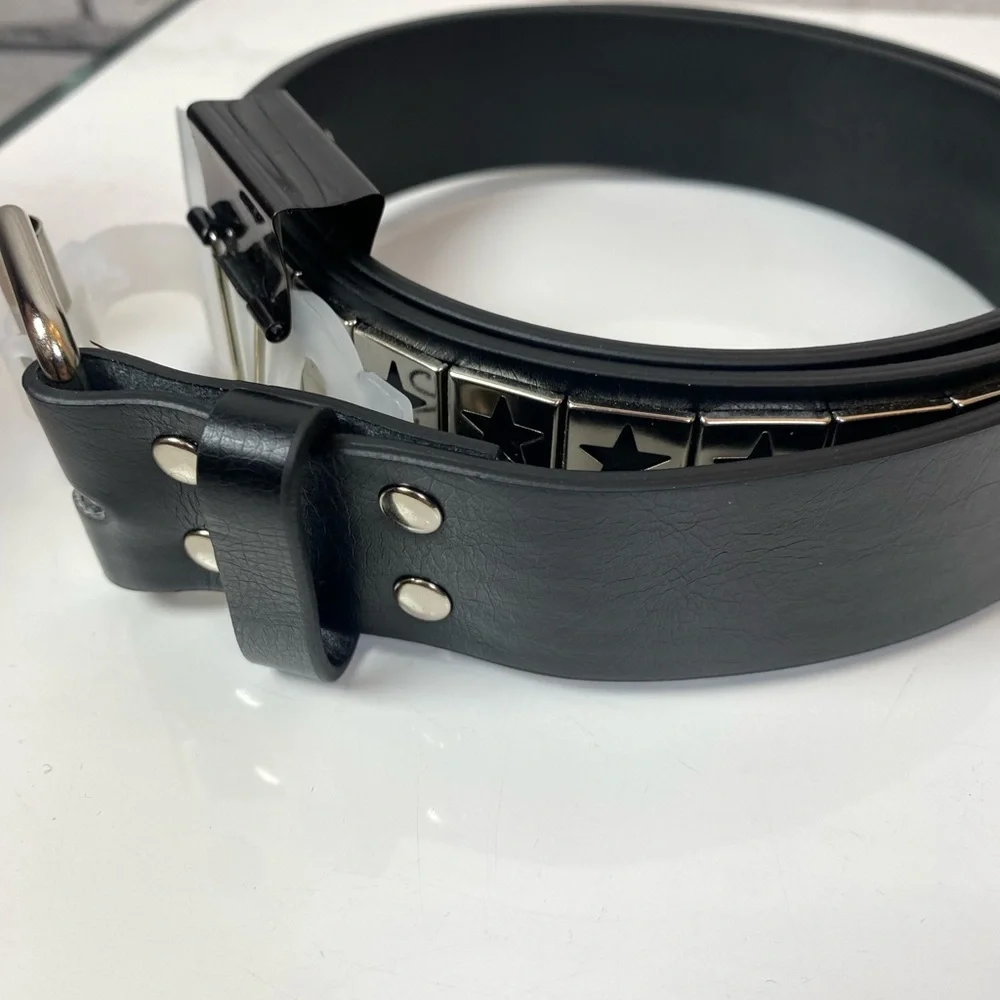No Boundaries Black Vegan Leather Star Studded Belt Emo Belt Waist 34-38 Large